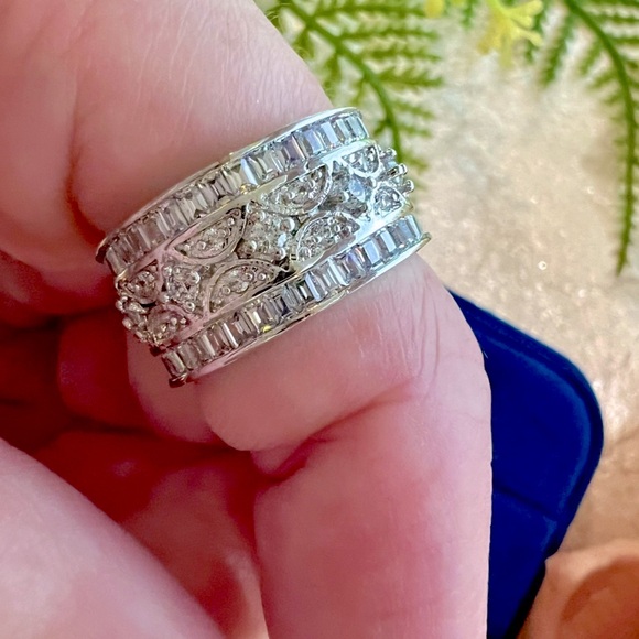 Art Deco Filigree Ring Pavé Diamond Band 18K Gold & 925-Very beautiful! - Picture 7 of 15